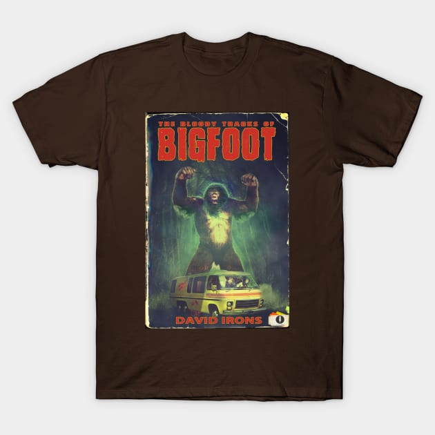 The Bloody Tracks of Bigfoot Cryptid horror by David Irons T-Shirt by David Irons Writer: Horror Tees!